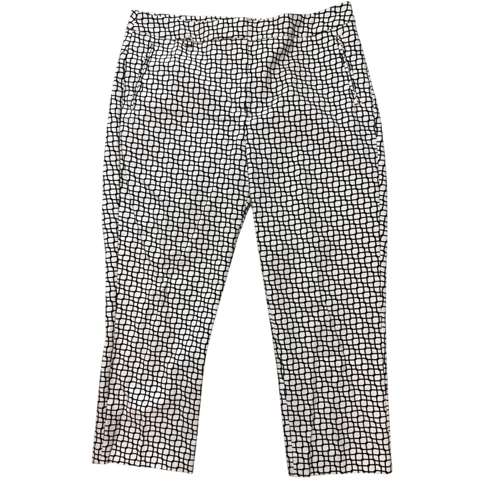 Adrianna Papell Black Geometric Print Cropped Straight Leg Pants Womens Size 10